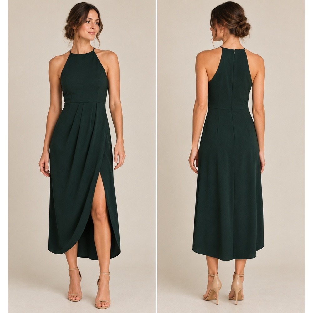 BHLDN Dark Green Halter Neck Draped Maxi Dress Size 0 Formal Wedding Guest